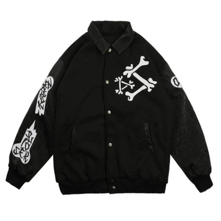 

Men' Jackets The Bones Vintage Varsity Jacket, Black