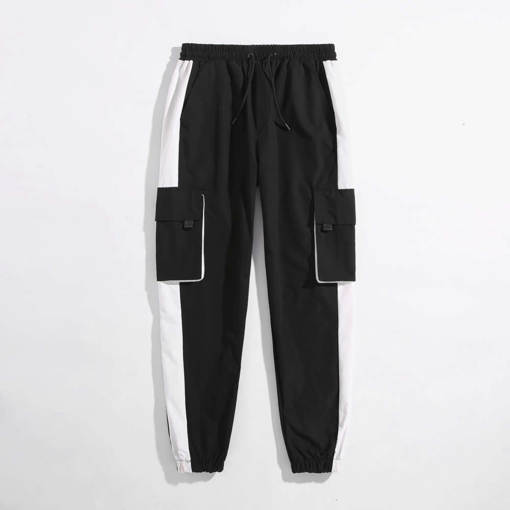 

2021 new men's large overalls, four seasons leisure sports splicing pants, trendy pants, Black
