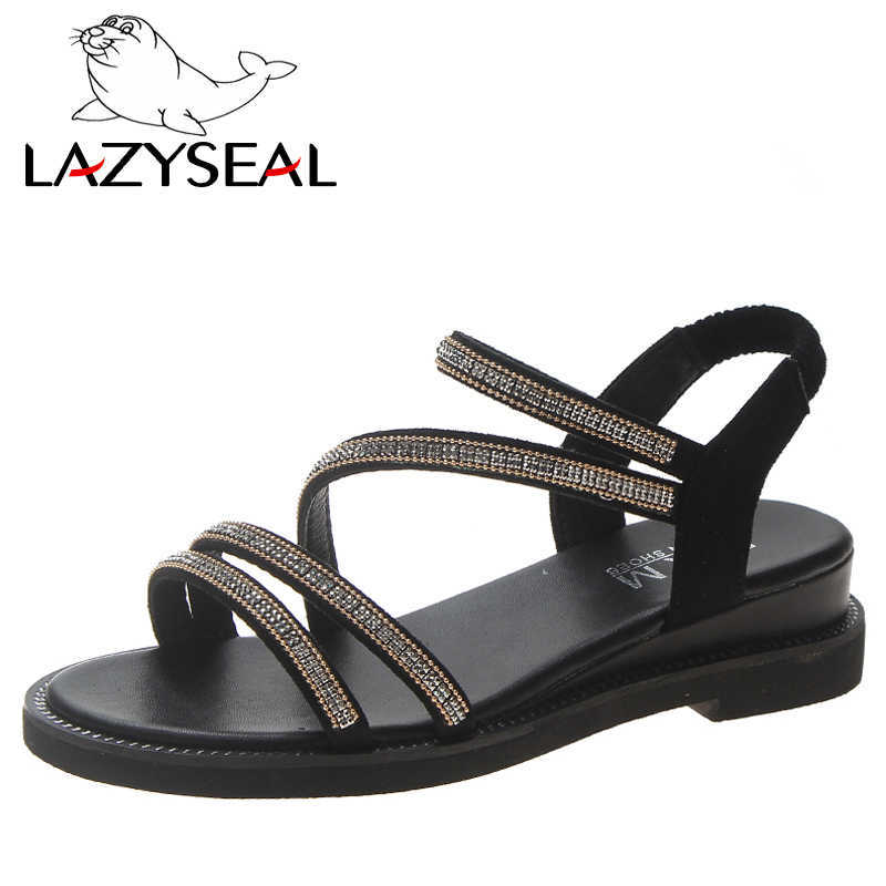 

LazySeal Crystals Cool Beach Wedge Heel Sandals Summer Women Elastic Band Flip Flops Mujer Sandalias Shoes Y0721, Silver