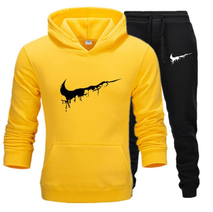 

2021 New Winter Men's Clothing Men Sets Printing Hoodie Set Fleece Cotton Sweatshirt Casual Sport Sweatpants Mens Tracksuits S-XXXL, Gray