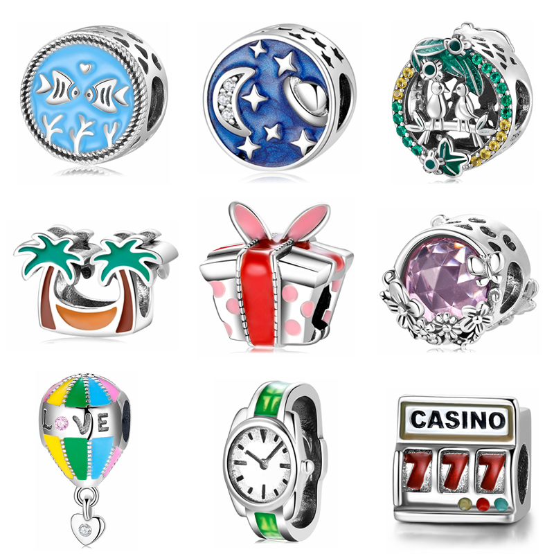

Island Holiday Series 925 Sterling Silver Fine Enamel DIY Charms fits Original Mikiwuu Bracelets Necklace Beads Jewelry Making Q0531