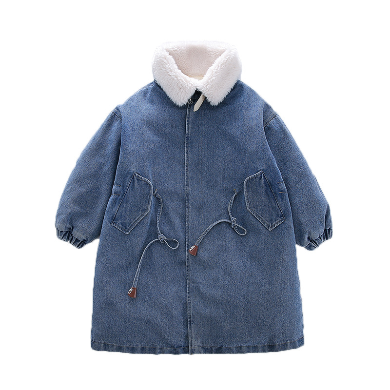 

95 white duck female down jacket 2021 children's down coat autumn and winter clothing little girl denim jacket parent, Blue;gray