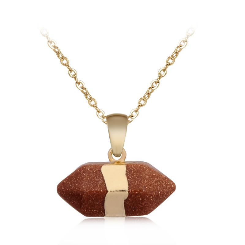 

Pendant Necklaces Multi Color Natural Stone Two Tine Short Hexagon Necklace Raw Crystal