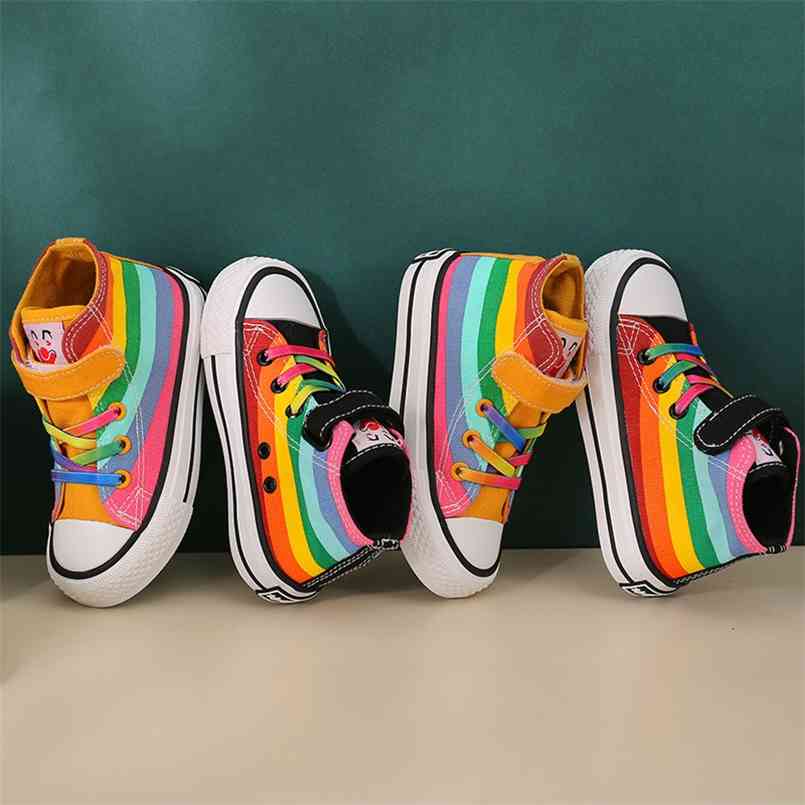 

Kids Shoes for Girl Autumn Children's High-top Canvas Casual Wild Boys Sneakers Girls Rainbow 210908, Black