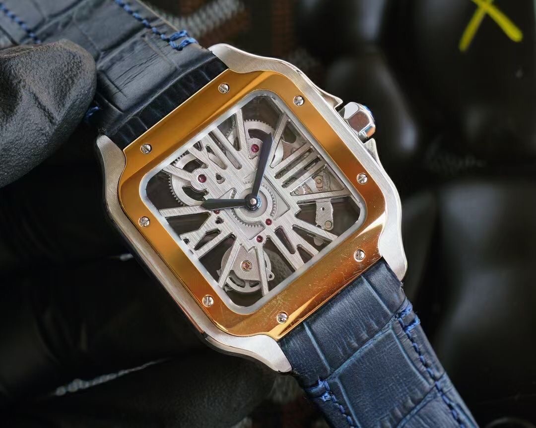 

Trendy Men's Watch Personalized Hollow Dial Leather Strap Diamond Crown, Split