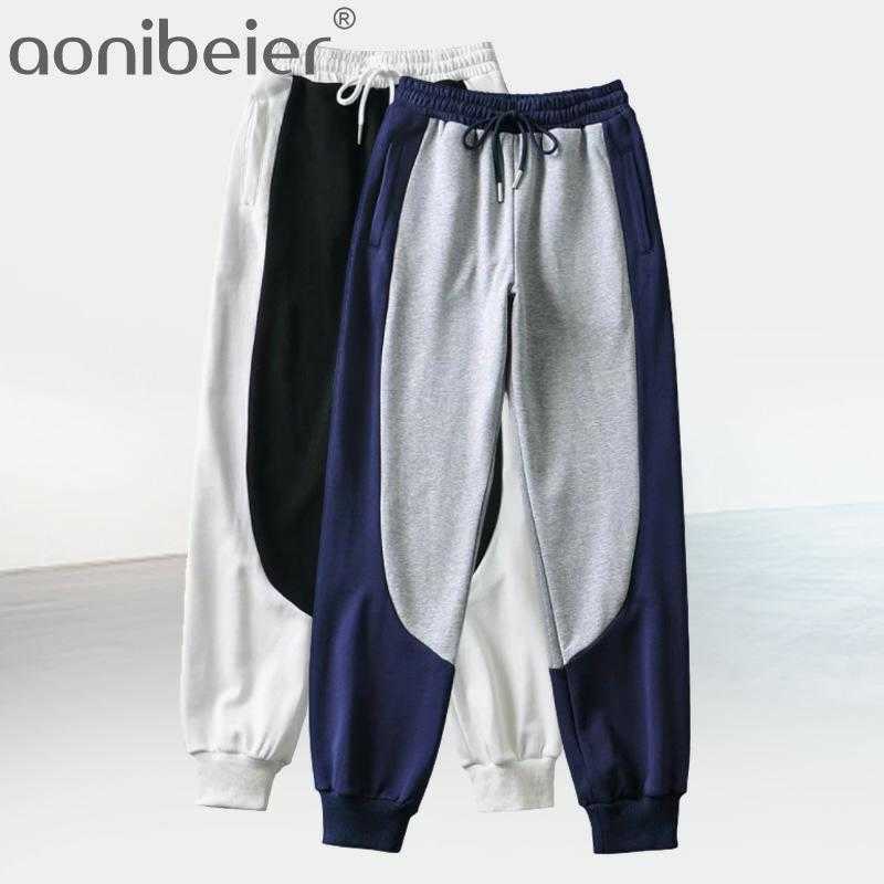 

Womens Harem Sweatpants Patchwork Color High Waist Loose Fashion Long Trousers Spring Autumn Daily Lady Pant 210604, White