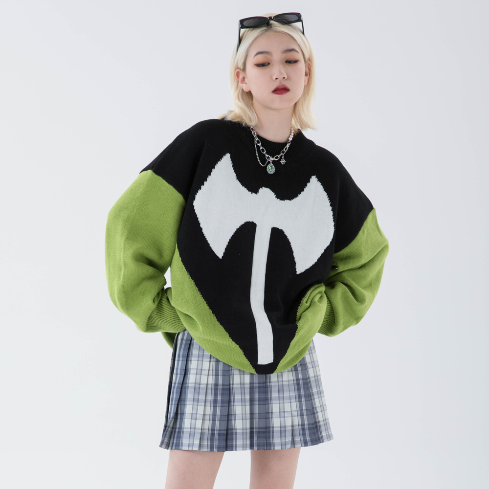 

2021 New Autumn/winter Vintage Patchwork Ax Men Harajuku Hip Hop Streetwear Pullover Oversized Sweater Women Casual Tops Hjjc, Purple