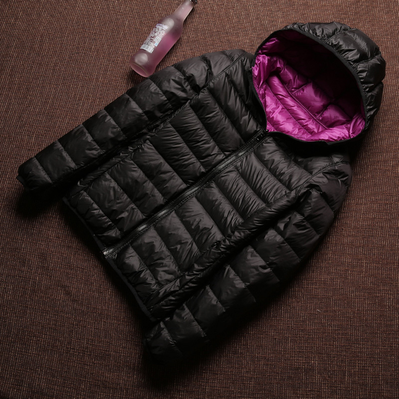 

2021 New Hooded Women Double Sided Ultra Light White Duck Down Parkas Casual Windproof Female Plus Size 4xl Coat Warm Outwear 517h, Black