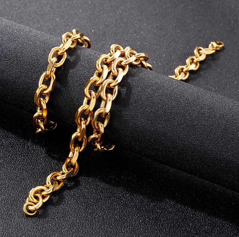 

Gold Mens Necklace Link Chain 316L stainless steel Hip-Hop jewelry Huge 10mm 18-30 inch Strong and Simple