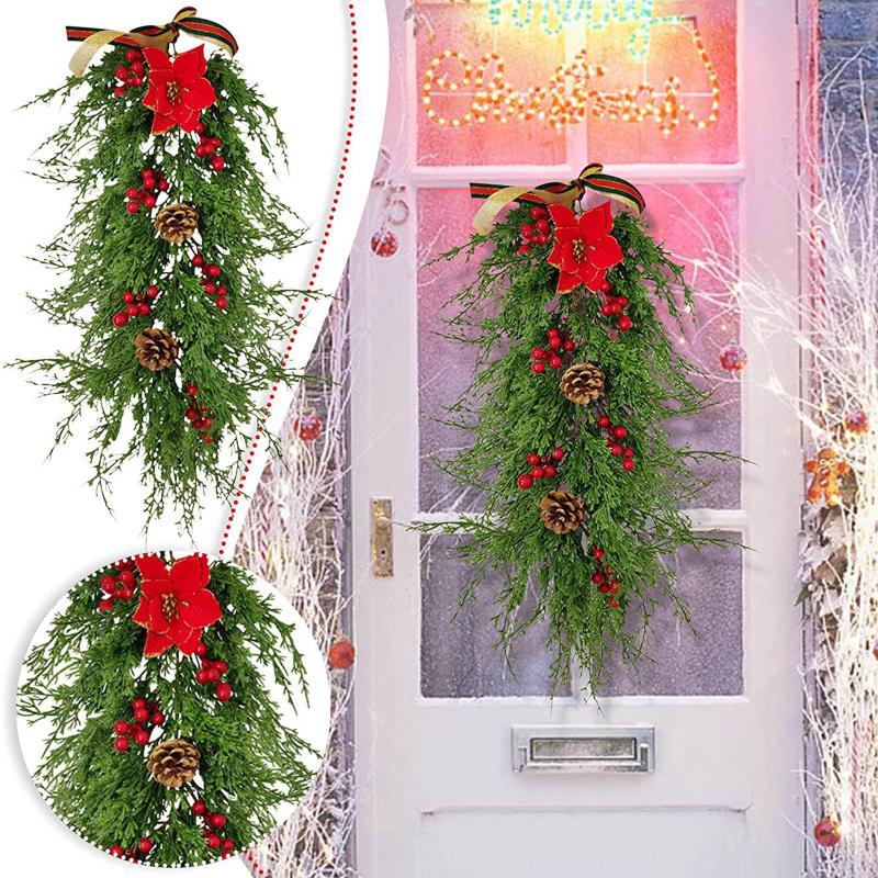 

Christmas Decorations Artificial Pines Needles Branches Red Berries Wreath Decoration Door Wall Hanging Pendant Holiday Navidad