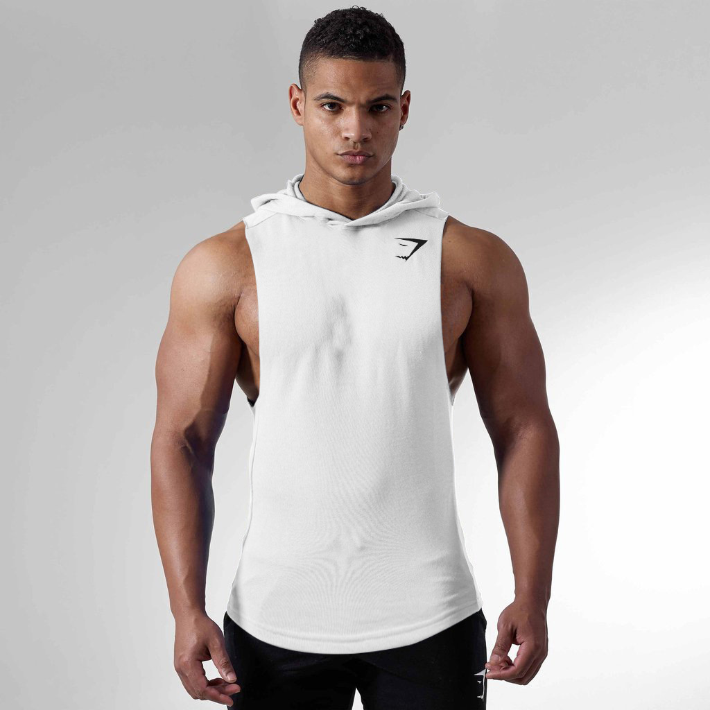 

Mens Compression Muscle Casual Hooded Vest Men Shark Cotton Sports Fitness Vest Gym Vest Fitness Sleeveless T-shirt Sportswear, White;black