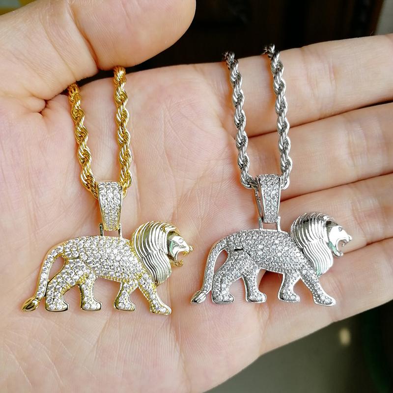 

Pendant Necklaces Micro Paved Cubic Zirconia Bling Iced Out Male Lion Pendants Necklace For Men Hip Hop Rapper Jewelry Gold Silver Color