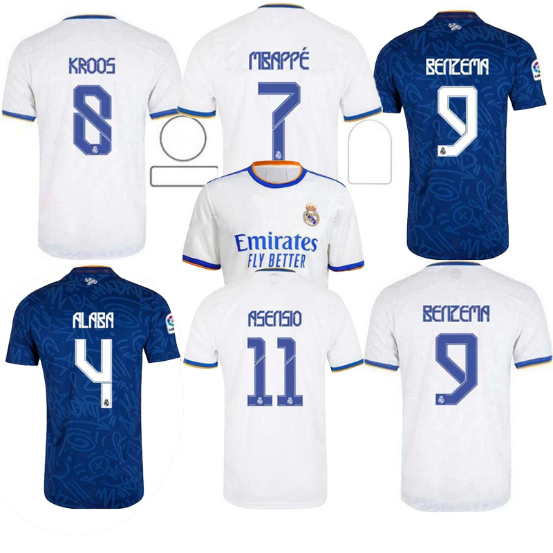 

2021 Real Madrid home #7 HAZARD MBAPPE Soccer Jersey Thai Top quality MODRIC Marcelo Man Football shirt BALE ASENSIO Third Kit uniform 2022, 21-22 home+laliga