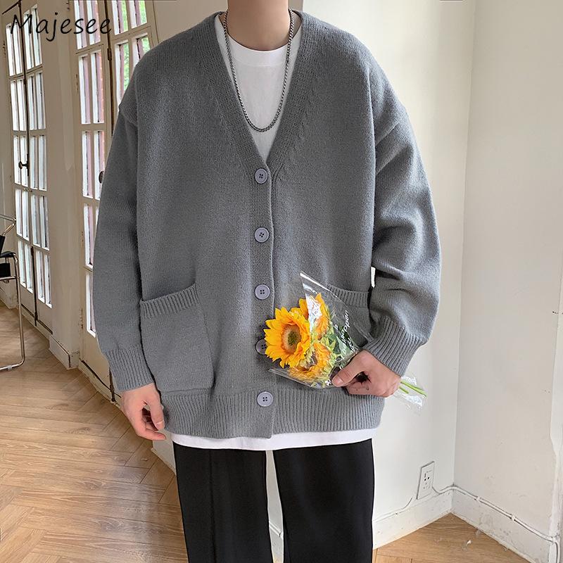 

Men's Sweaters Solid Cardigan Men Simple Basic Loose Pockets Students Daily Unisex Autumn Couple Trendy Soft Knitted Outwear All-match, White;black