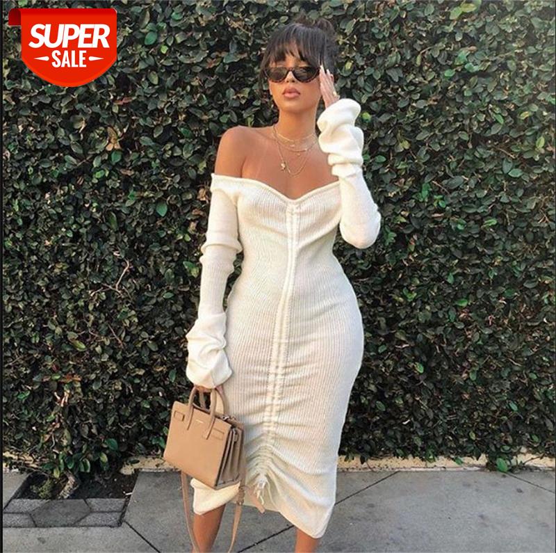 

hirigin Front Drawstring Sexy Bandage Dresses Women Slash Neck Long Sleeve Club Party Dress Autumn Winter Off Shoulder Dress #nP0R, Black;gray