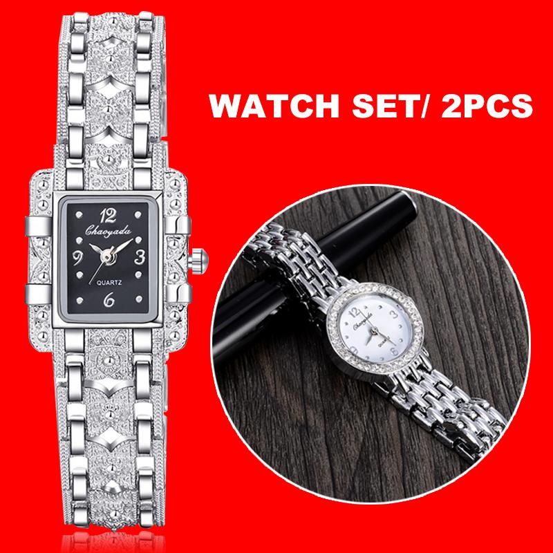 

Wristwatches Ladies Women Watch Set Royal Fashion Square Dial Silver Stainless Steel Quartz Bracelet Rhinestone Double Watches Mujer Relojes, White