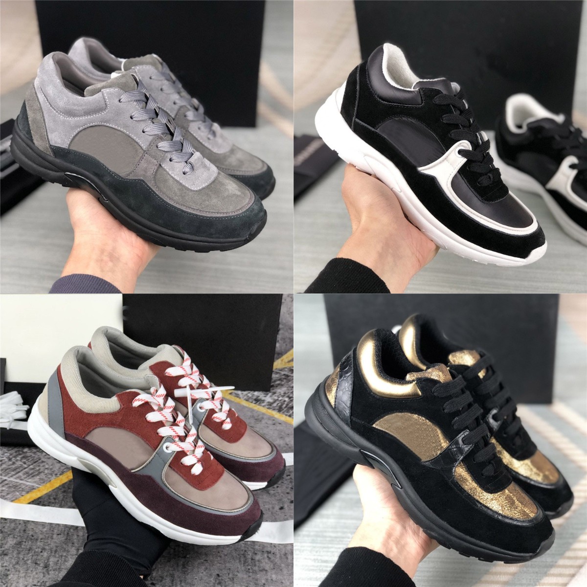 

Designers Calfskin Casual Shoes Fashion All-match Stylist Shoes Suede Leather Trainers Patchwork Leisure Shoes Platform Lace-up Print Sneaker