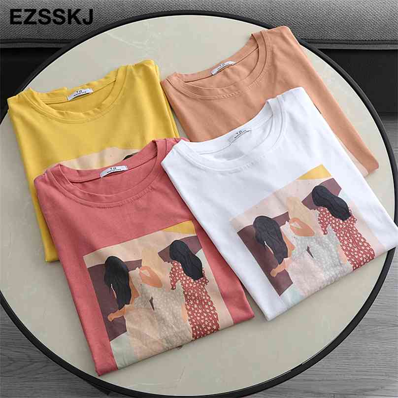 

T-shirts summer Printed t-shirt women white cotton femme casual graphic tees girls 210720, Yellow1