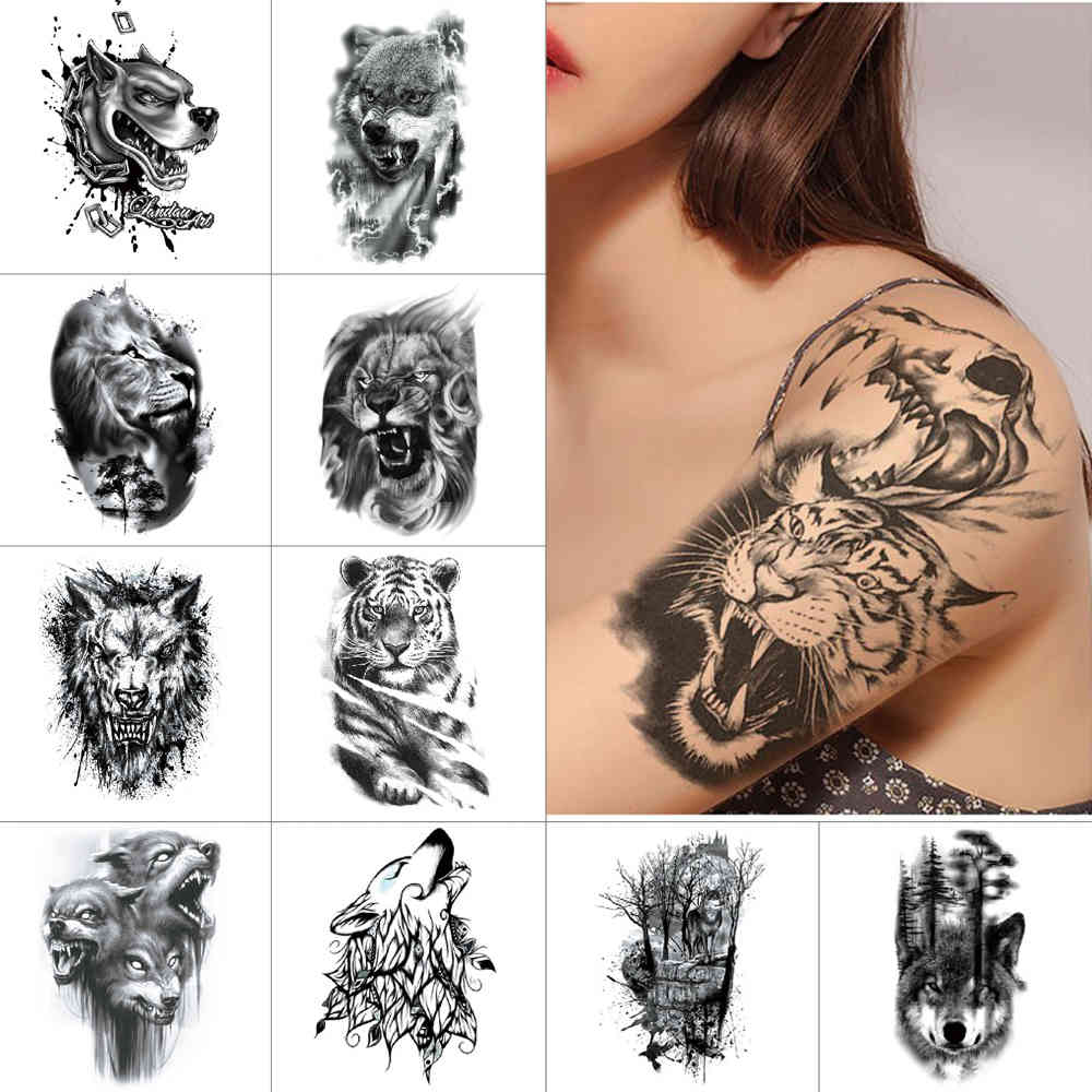 

Ink Tattoo animal Black temporary Wolf tiger horse Waterproof fake Beast Body art tattoo stickers