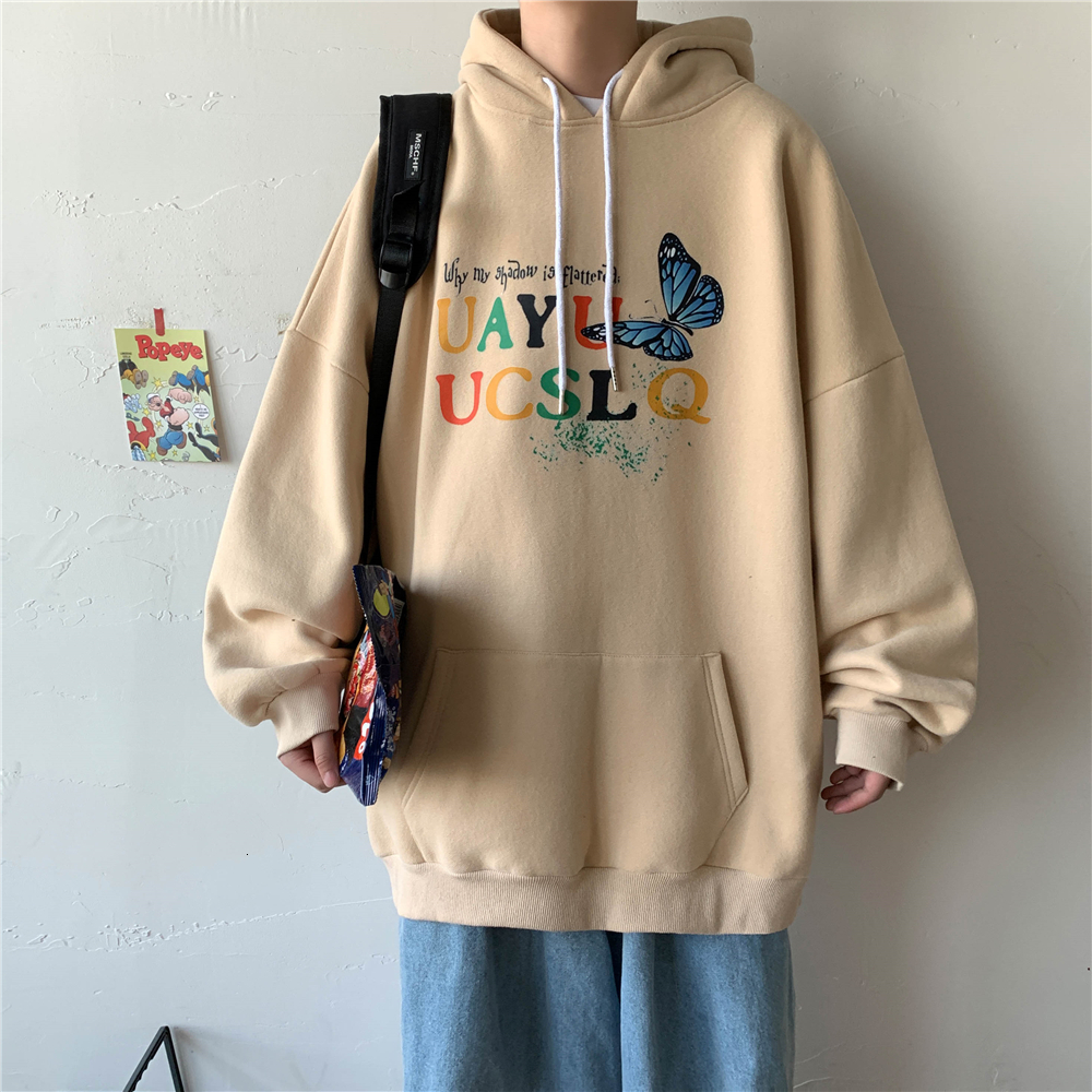 

2021 New Hip Hop Impresso Borboleta Com Capuz Moletom Hoodies Streetwear Masculino Hipster Casual Punk Rock Pullover Topos Ckwi, Black