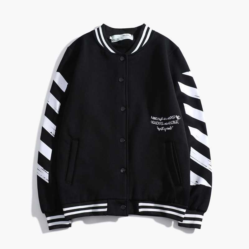 

21fwoff fall / winter white graffiti arrow basic Baseball Jacket men's and women's sweater jacket0, Black