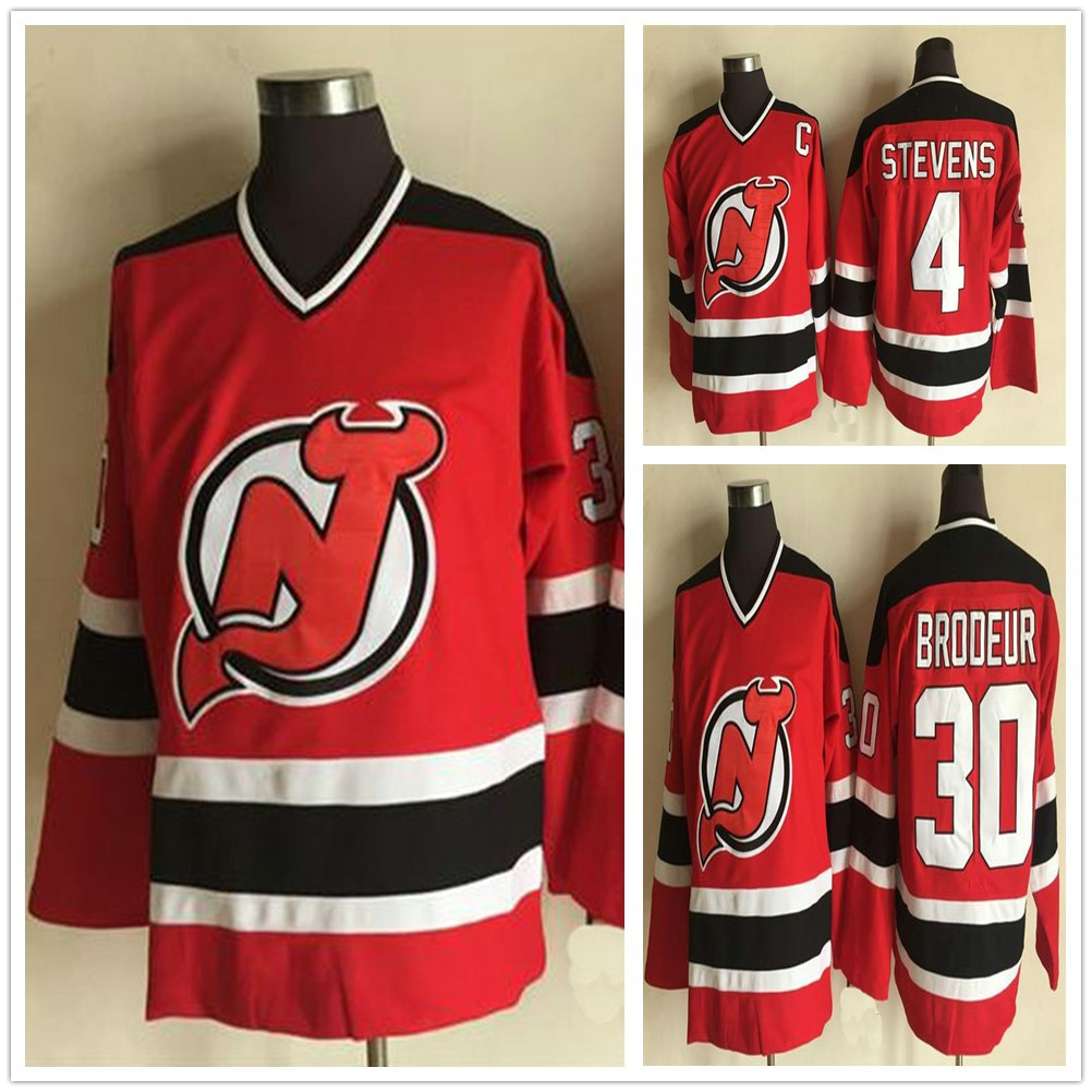 

Vintage New Jersey Devils 4 Scott Stevens Hockey Jerseys 30 Martin Brodeur Mens Retro Stevens Brodeur Jersey Home Red Stitched Shirt C Patch, Black;red
