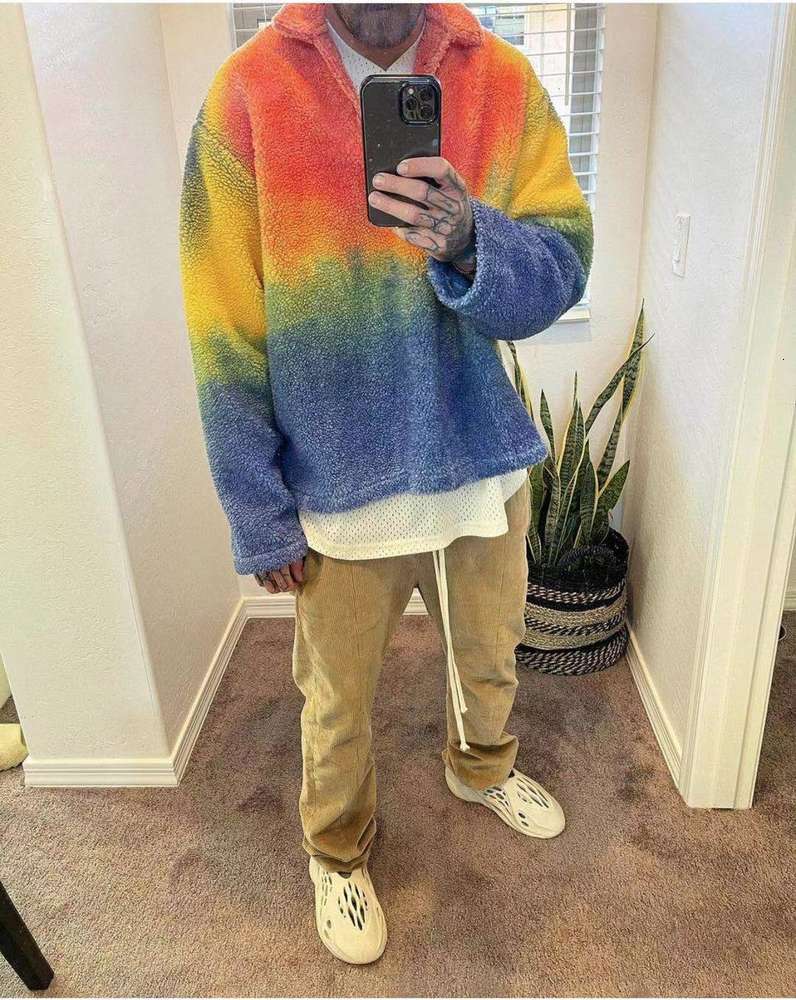 

Cpfm Rainbow Tie Dyed Fleece Pullover Jacket, White;black