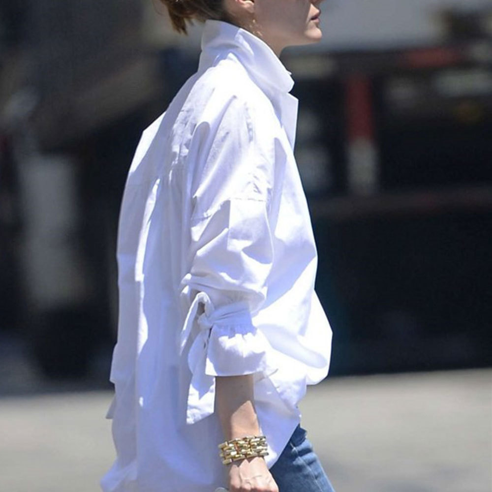 

2021 New Elegant Office Lady White Women Spring Casual Flare Long Sleeve Loose Blouse Plus Size Tops Lapel Shirt Tunic Xb2q
