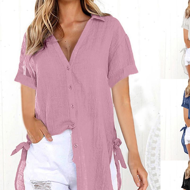 

Womens blouses Summer Loose Button Long Shirt Ladies Tops Tee Shirt Blouse womens tops and blouses camisa feminina 2021, White