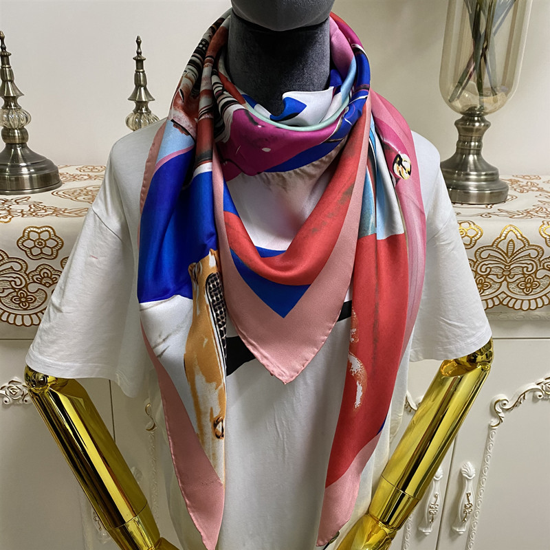 

New style women's square scarf scarves good quality 100% twill silk material pint letters car pattern size 110cm - 110cm, Blue;gray