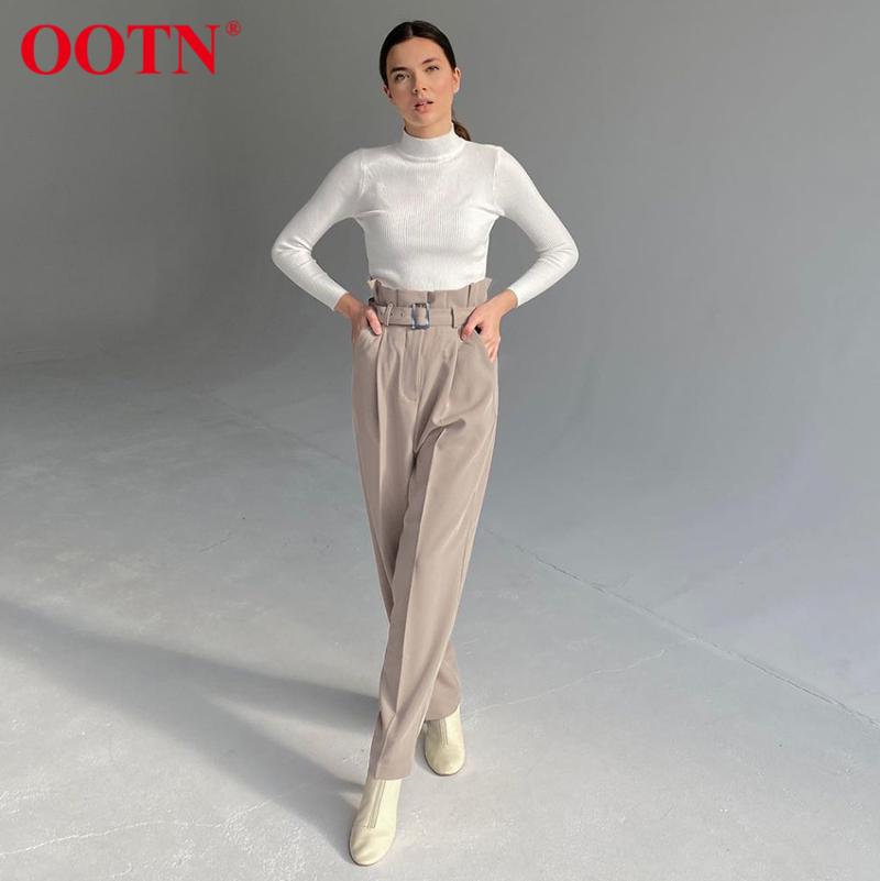 

Women's Pants & Capris OOTN Office Trouser Khaki Spring Sashes Pleated High Waist Soft Pencil Lady Loose Comfort 2022 Work All-Match Women, Black;white