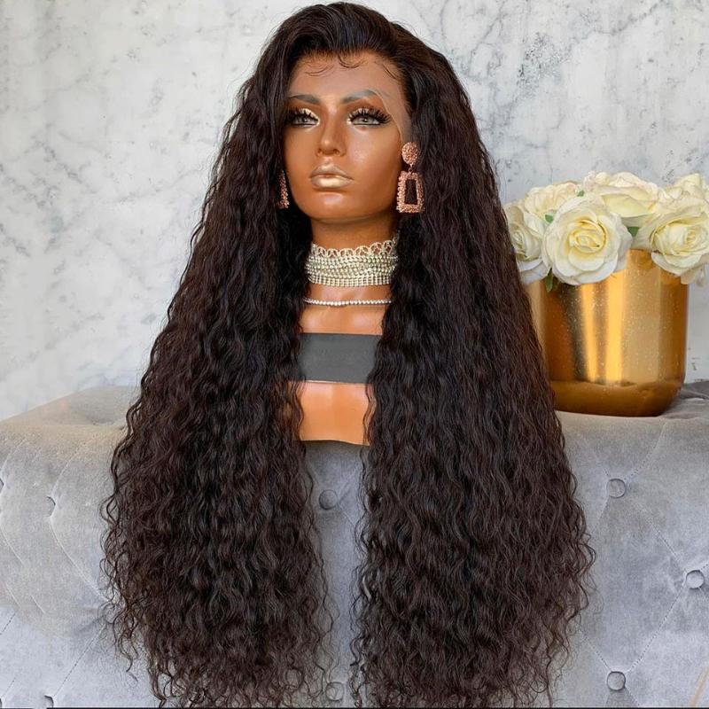 

13x5 Long Curly Half Lace Front Human Hair Wigs For Women 150% Bleached Knots Remy Brazilian Hair With Baby Pre Plucked, As pic