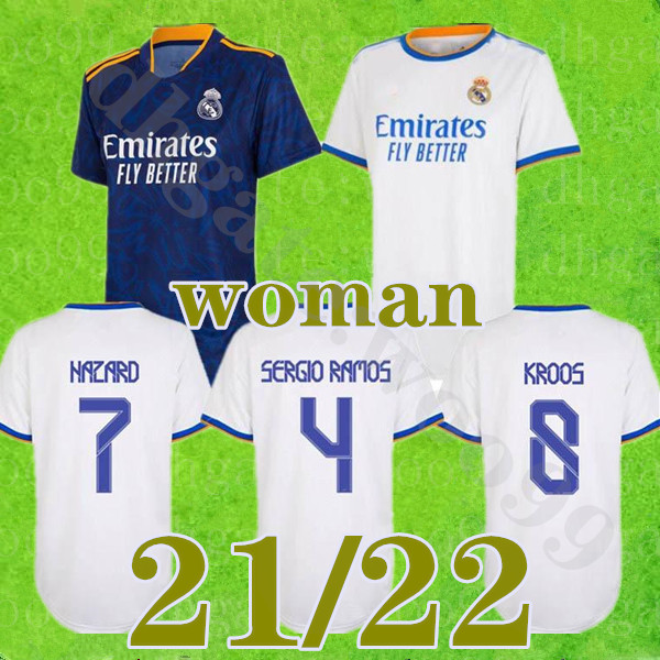 

Woman REAL MADRID jerseys 21 22 soccer football shirt ALABA HAZARD SERGIO RAMOS BENZEMA MODRIC ASENSIO camiseta 2021 2022 uniforms