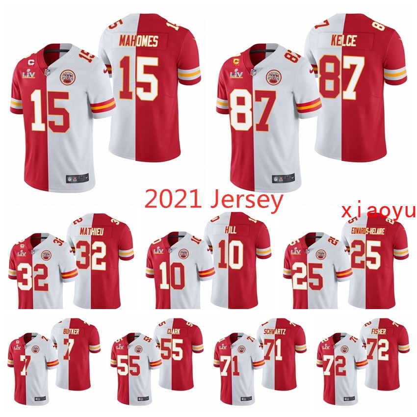 

15 Patrick Mahomes 87 Travis Kelce Kansas City Chiefs Super Bowl New Split Vapor Limited Football Jersey Red White