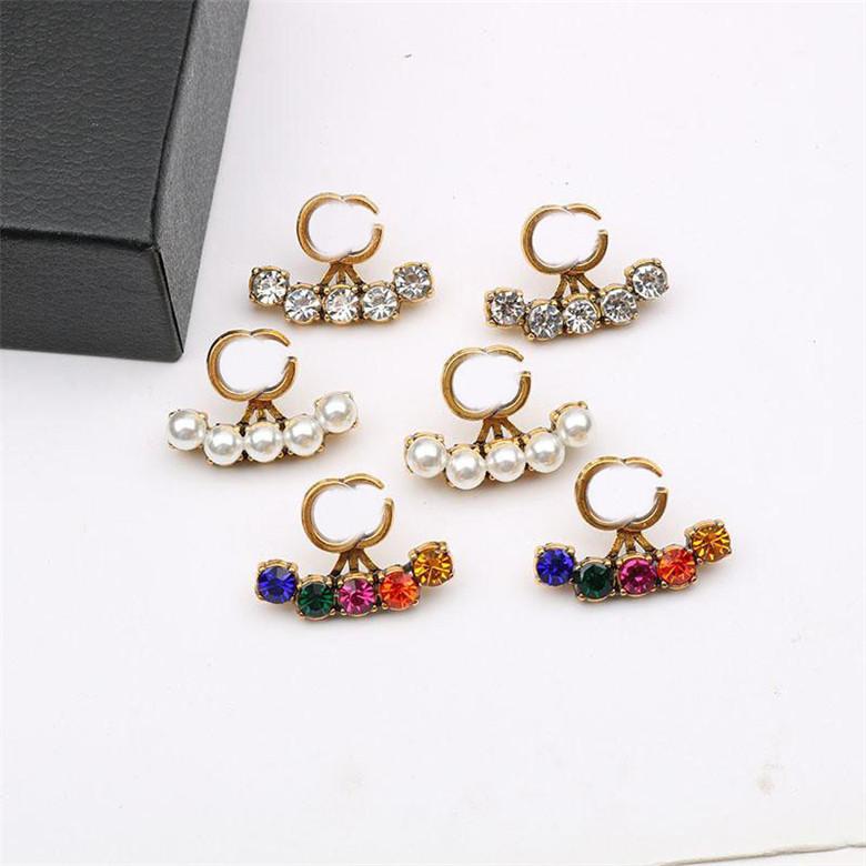 

Shiny Colorful Diamond Earrings Pearl Letter Earrings Women Designer Earrings Brand Charm Earring Rhinestone Korean Charm Studs