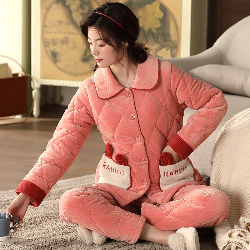 

2021 New Women Winter Thicken Flannel Warm Fleece Soft Female Pajamas Set Long Sleeve Sleepwear for Girls Ladies Pyjamas Pink 95jy, 468615