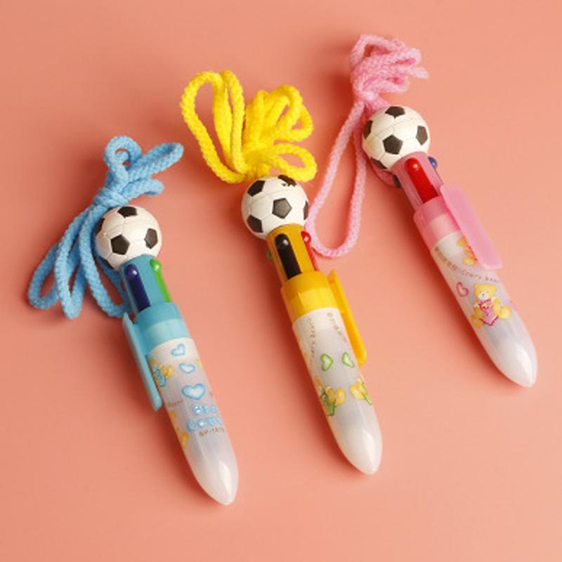 

3PCS New Creative Ballpoint pen Cute Football Cartoon Four Colors Lanyard Press Ball Point Pen Stationery Office Supplies, Blue;orange