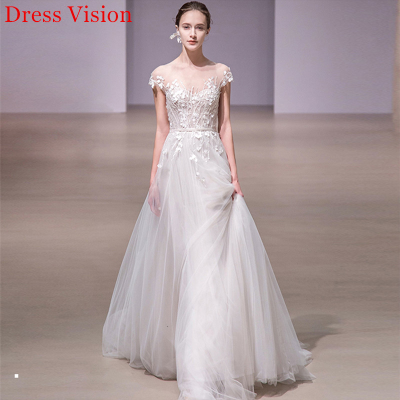 

2021 Wedding Formal Gown Vestidos Novia Robe De Marie Lace Appliques Cap Sleeves O-neck Ilr4, Same as image