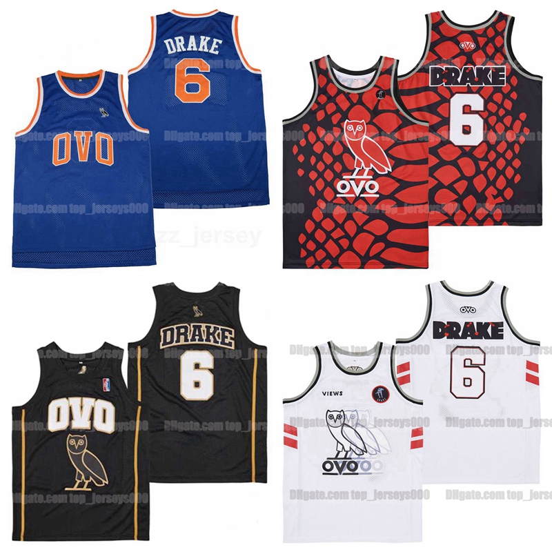

Drake #6 Movie Basketball Jersey OVO MSG NYC With Owl Hip Hop SO FAR GONE Stitched Blue White Black Red Top Quality