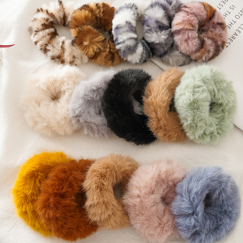 

Cute Elastic Hair Bands Girls Artificial Faux Fur Rubber Elastic Ring Rope Fluffy Tie Hair Accessories Furry Scrunchie Headband 325 Y2, As photos