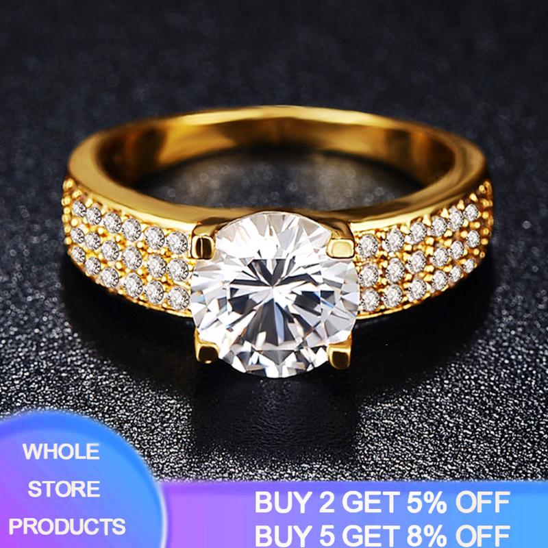 

Cluster Rings YANHUI With 18K Stamp 4 Claw 2 Cubic Zirconia Wedding/Engagement For Women Gold Color Women's Ring Fine Jewelry, Golden;silver