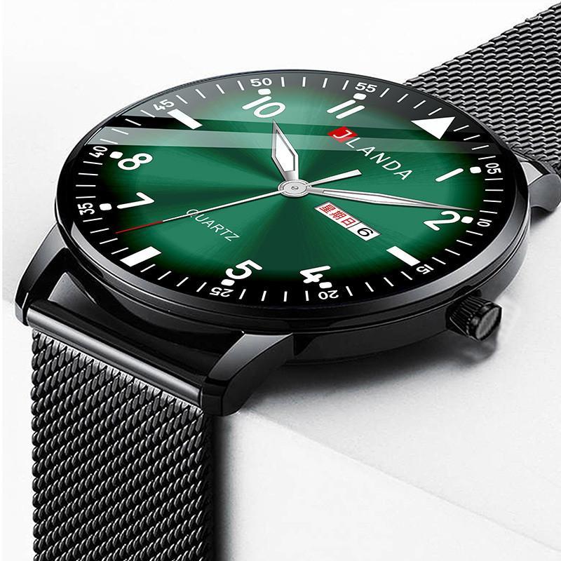 

Wristwatches JLANDA Top Brand Fashion Watches Men Classic Black Ultra Thin Stainless Steel Mesh Belt Date Quartz Wristwatch Relogio Masculin, 10