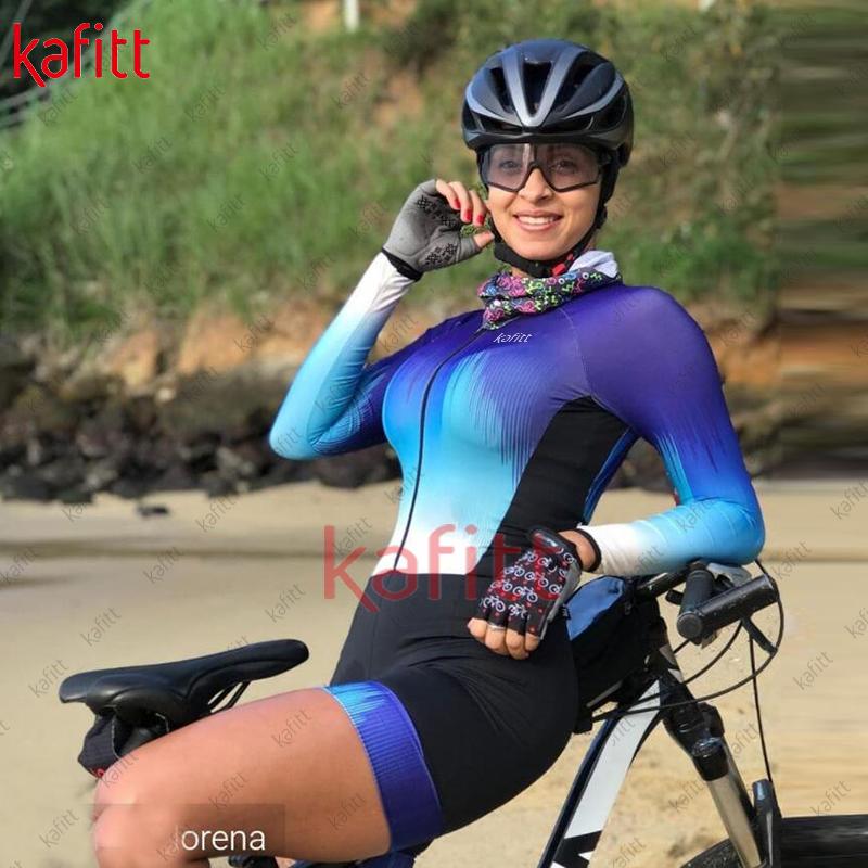 

Racing Sets KafiLadies Cycling Wear Winter Long-sleeved Jumpsuit Outdoor Women's Triathlon Sister Team Clothing Overall, Black;blue