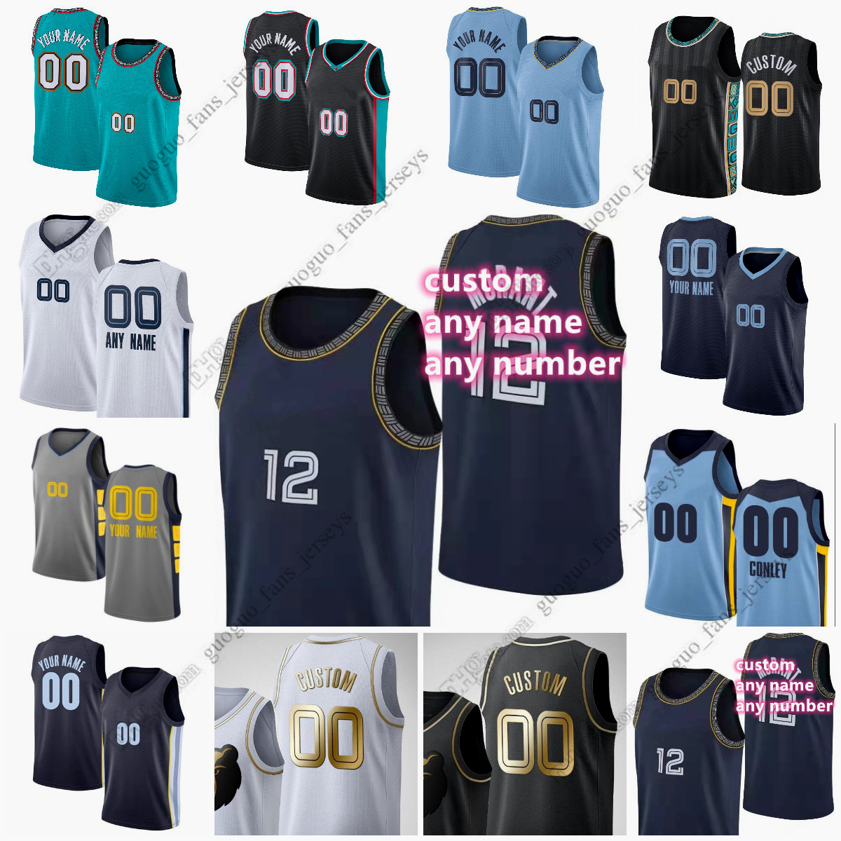 

Custom Printed 75th 2022 New City Basketball Jerseys Adams Anderson 12 Ja 1 Kyle Morant Tillman 5 Yves Pons 25 Sam 2 Xavier Merrill Tillie 2, Black;red