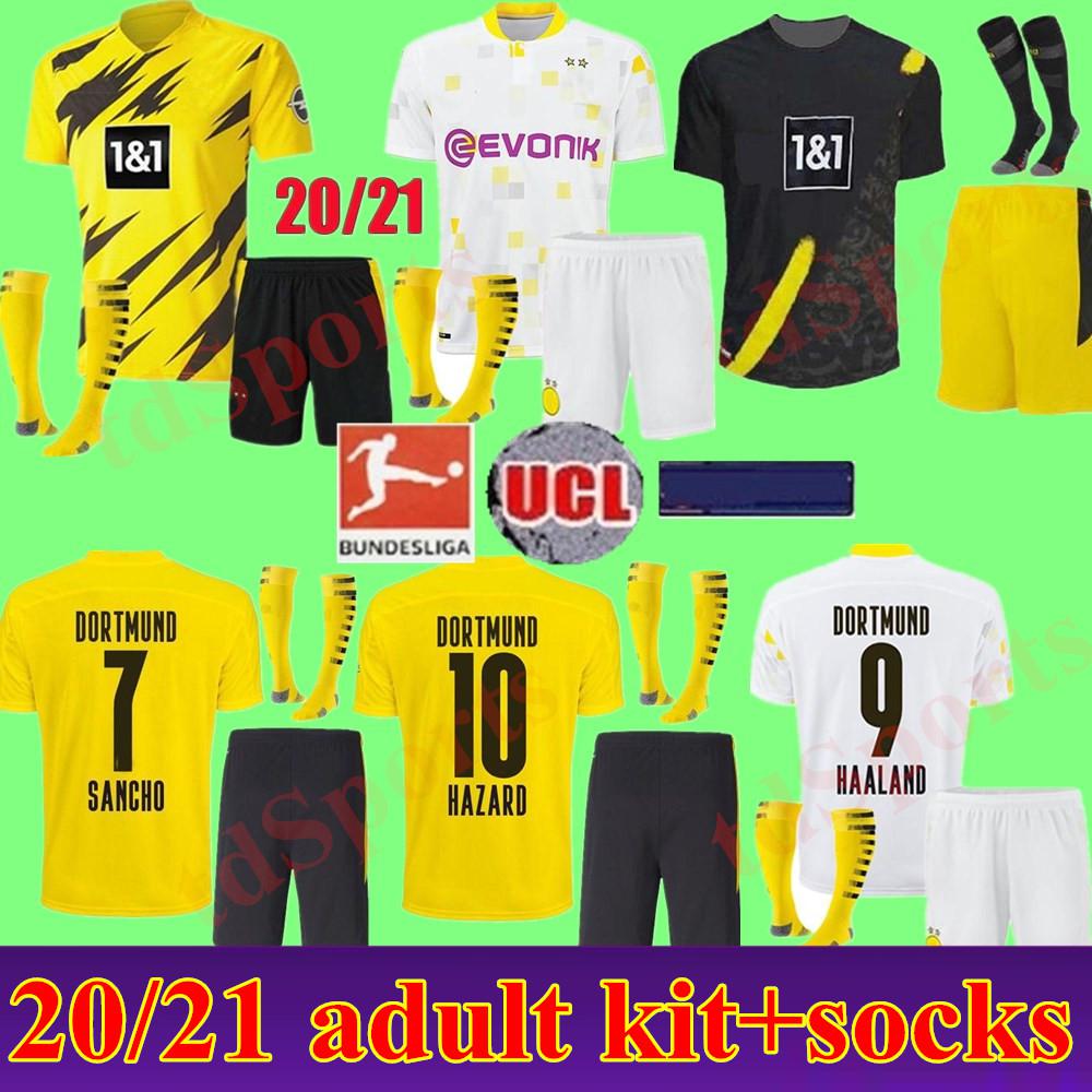 

2020 2021 Borussia Dortmund soccer jersey home away Men kit football 20 21 maillots de football REUS SANCHO HAALAND HAZARD football shirts, Black