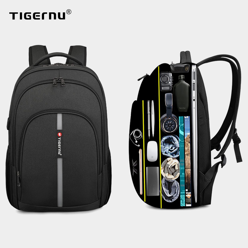 

2021 Tigernu New Large Capacity 15.6 inch Anti Theft Laptop Backpack Bags Waterproof Mens Backpack Travel Male Bag For Teenager, Black