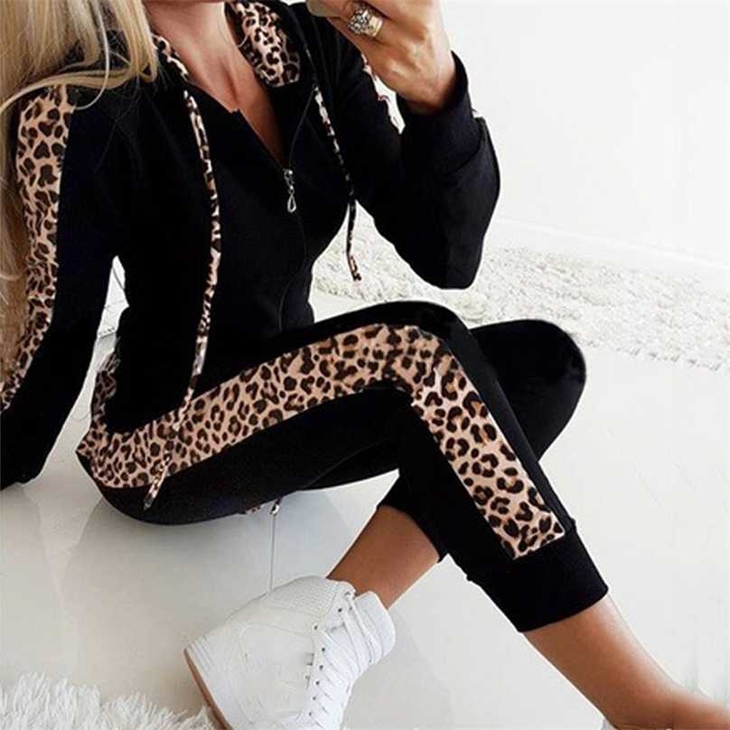 

2Pcs Set Women Sport Tracksuit Zipper Hoodies Sweatshirt Pants Jogger Wear Ladies Casual Sweat Autumn Streetwear Suit 211106, Black