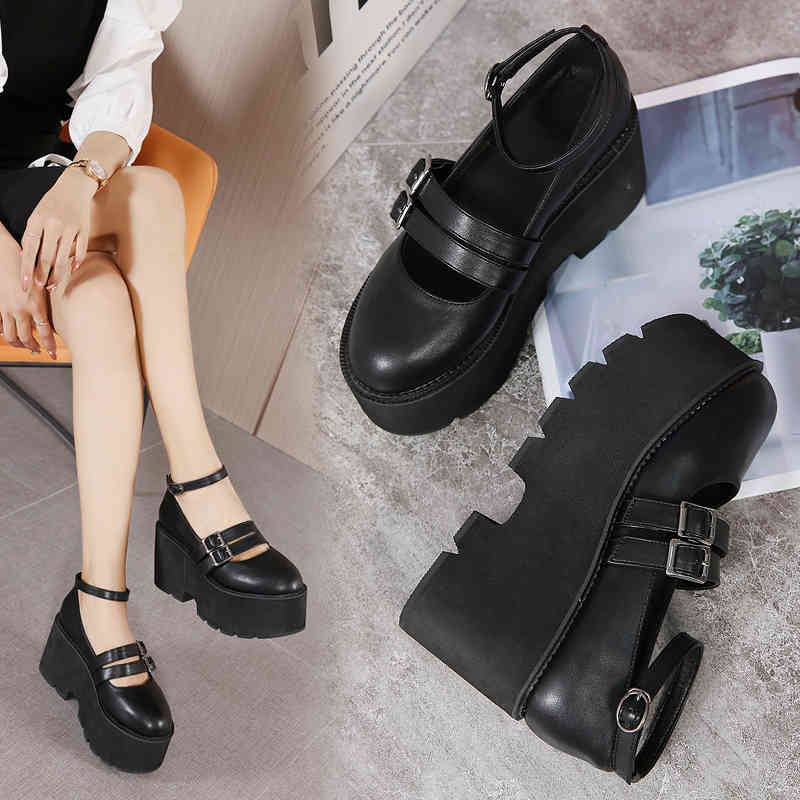 

Sandals Goth Lolita Shoes Mary jane chunky wedges for buckle woman belts lady bombs 1YHY, 1# shoe box