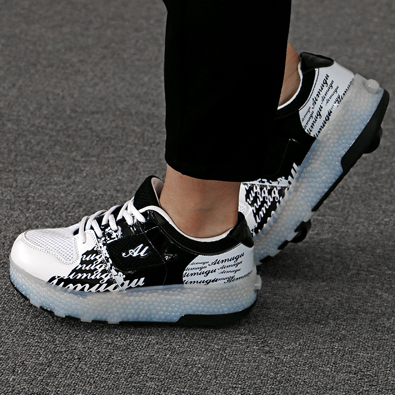 

Size 28-40 Boys Luminous Sneakers with Double Wheels Children Led Light Up Shoes Girls Shoes with Wheels Kids Glowing Sneakers, Black