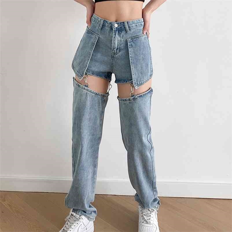 

Spring jeans and denim shorts with trousers a pair of trousers, two ways to wear fashion personality 210524, Blue